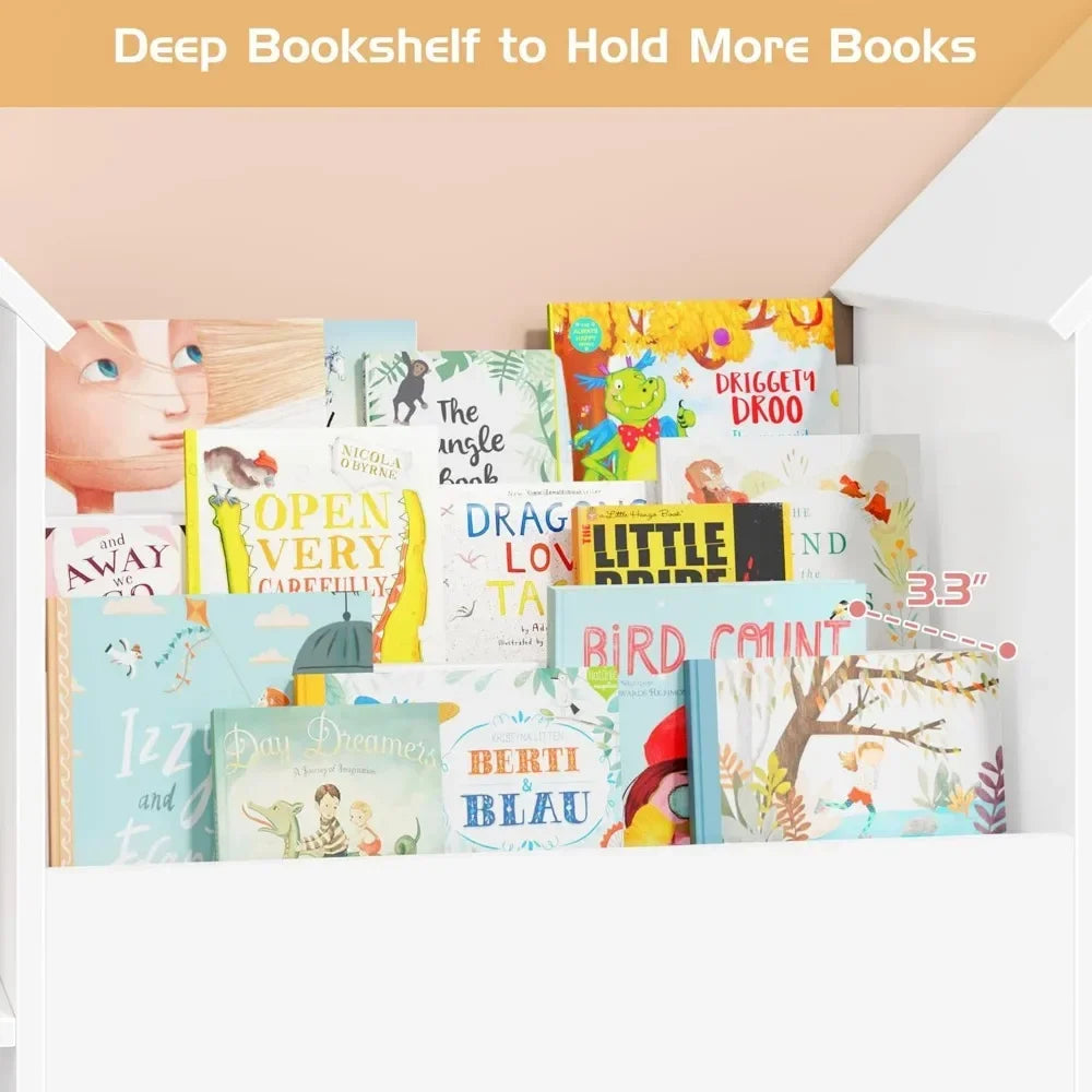 Toy Storage Organizer with Castle RoofLarge Kids Bookshelf Dollhouse with 3 Movable Drawers and 9 Storage Cubbies Toy Organizers