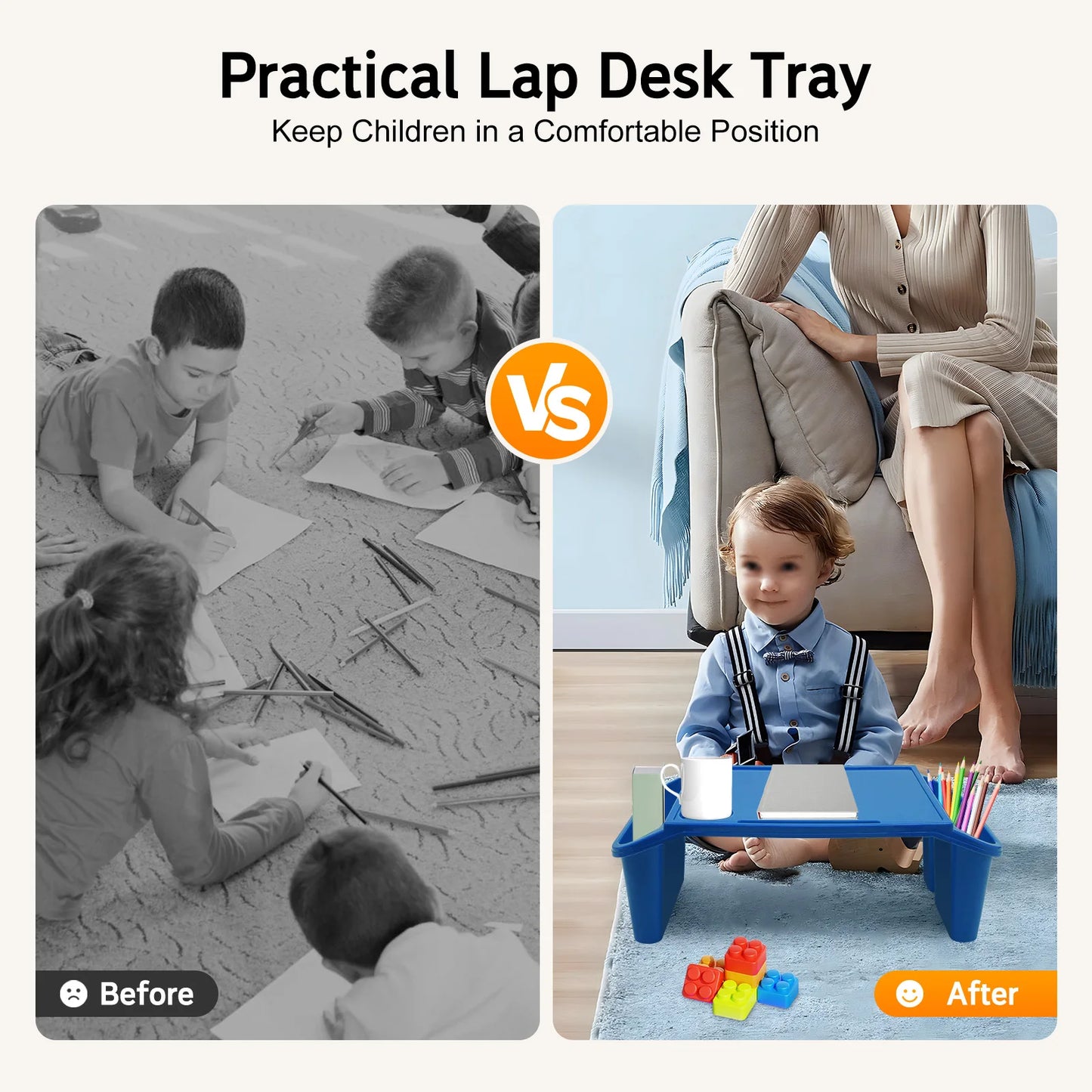 PP 6 Pcs Kids Lap Desk Tray Comfortable and Functional Lap Desks for Writing Eating Game Classroom