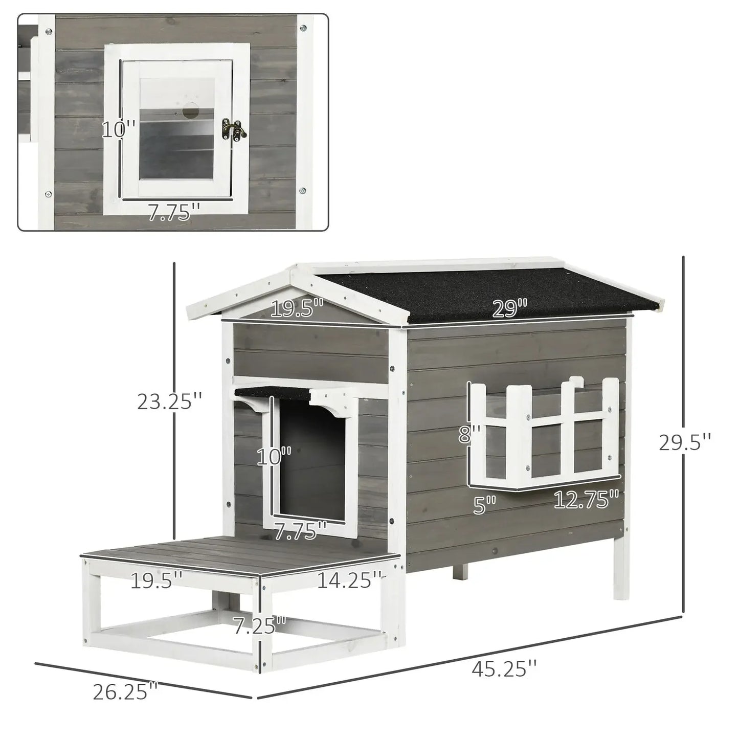 Wood Luxury Raised Outdoor Indoor Dog Cage Cat House with Balcony Grey