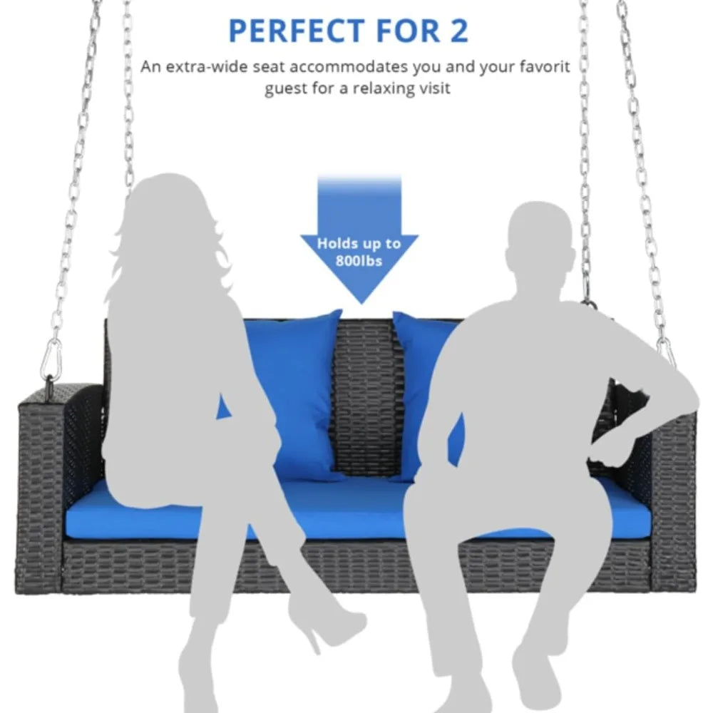 4FT Hanging Porch Swing Bench for 2 Persons with Cusions and Chains for Patio Outdoor Deck Back Yard Garden Under Tree Holds 800