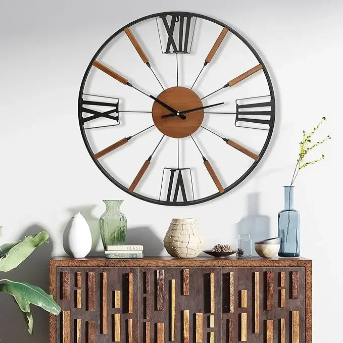 Farmhouse Wall Clock 30 Inch, Large Wall Clock with Boho Beads, Wooden Silent Wall Clocks Battery Operated Easy Read,