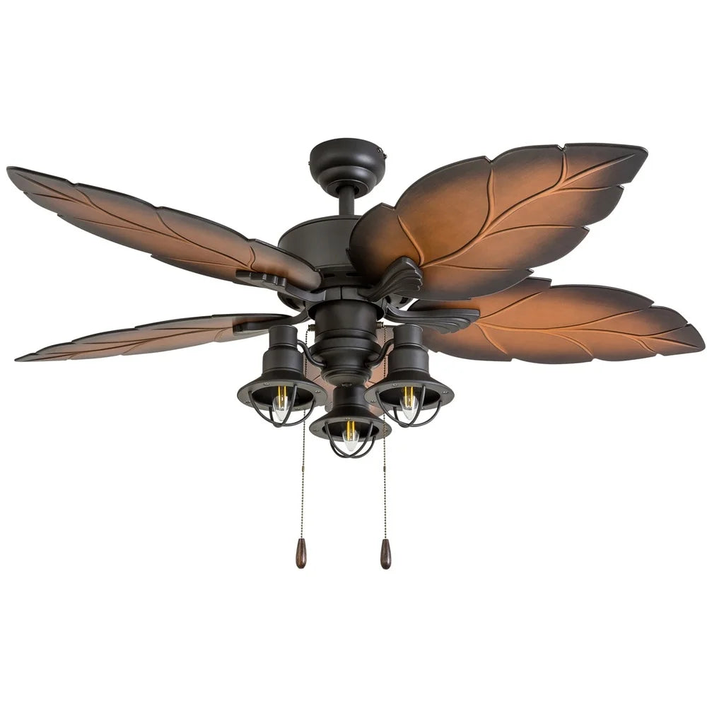 Tropical Ceiling Fan with LED Light Quiet Reversible Motor Energy Saving Multi-Arm Mocha Blades Indoor Use