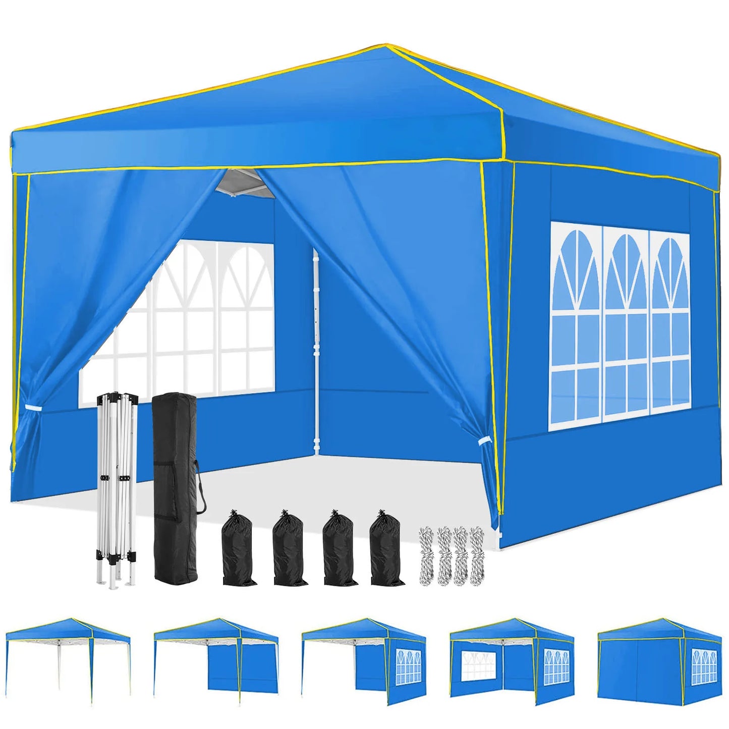 Canopy 10x10 Pop Up Canopy with 4 Removable Sidewalls,10x10 Tent for Parties Waterproof Wedding Event Canopy,Gazebos with Window
