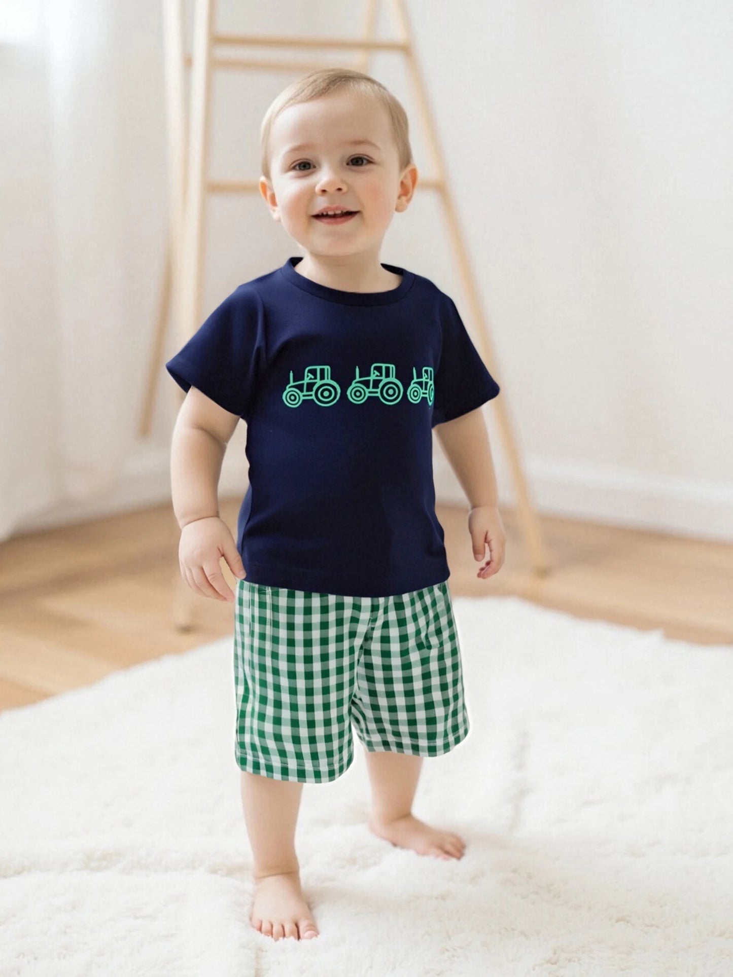 Toddler Boys 2-Piece Outfit Short Sleeve Dinosaur Print Tee with Denim Shorts Summer Set for Little Boys