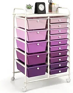 15-Drawer Rolling Storage Cart, Multipurpose Movable Organizer, Utility Cart for Home, Office, School, Macaron Color