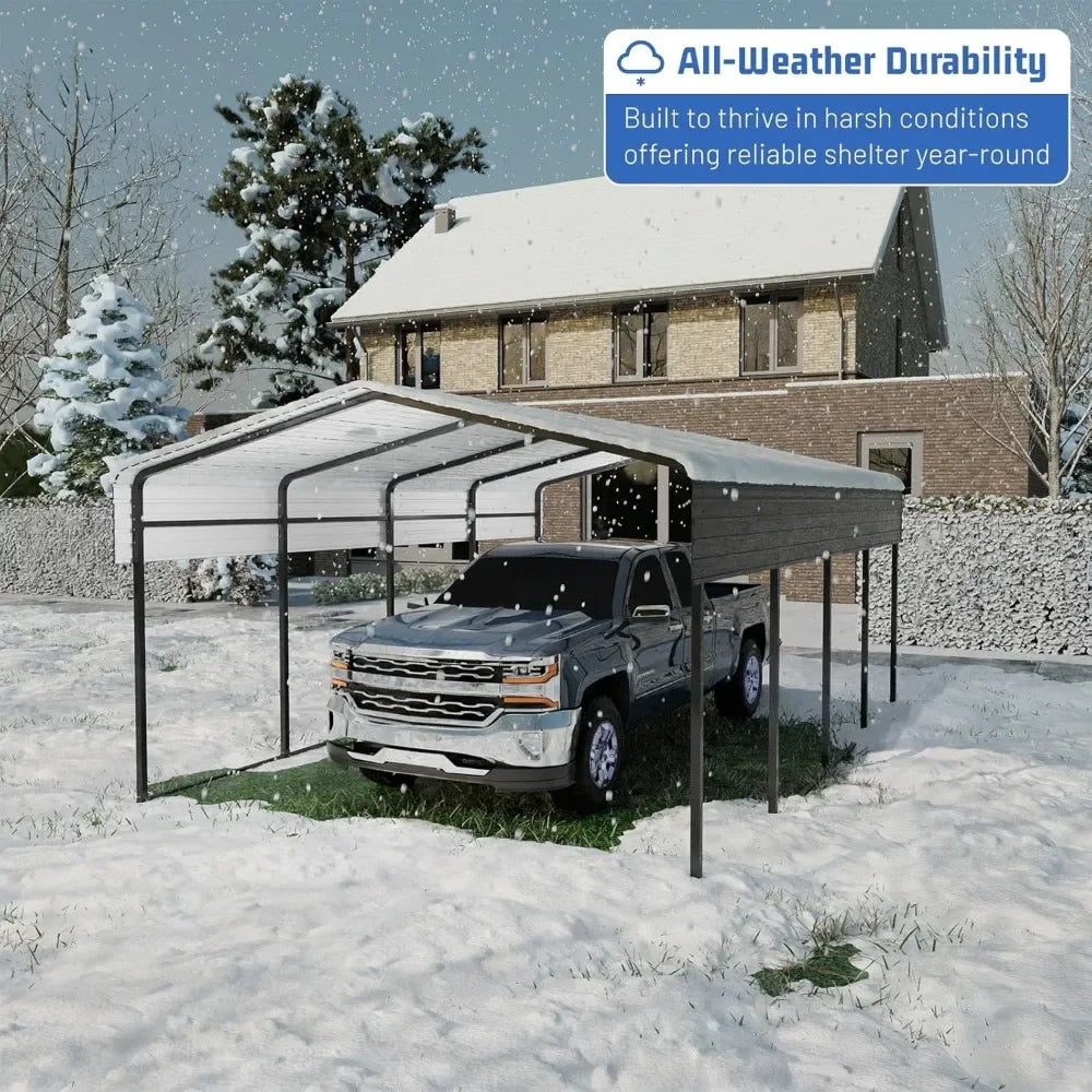 Metal Carport 10 * 15 FT Heavy Duty Carport Canopy with Galvanized Steel Roof Multi-Use Shelter Outdoor Portable Garage