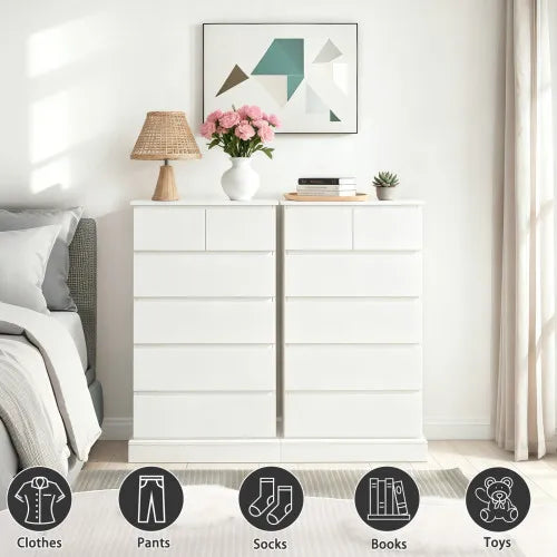 Modern Tall 6 Drawer Wood Dresser for Bedroom with Concealed Handles