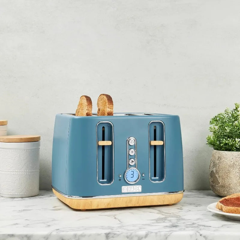 Haden Dorchester 4 Slice Wide Slot Bread and Bagel Retro Toaster with Removable Crumb Tray Variable Browning Control, Stone Blue
