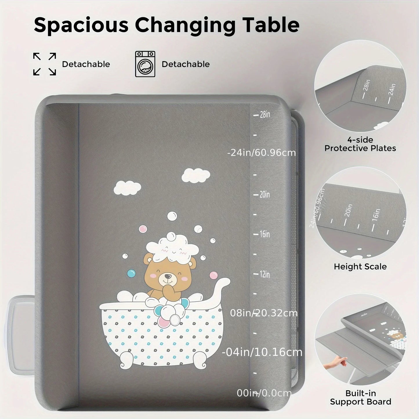 SEJOY Foldable Baby Changing Table Dresser with Wheels with Bottom Rack Side Basket Clothes Rail Infants Portable Diaper Table