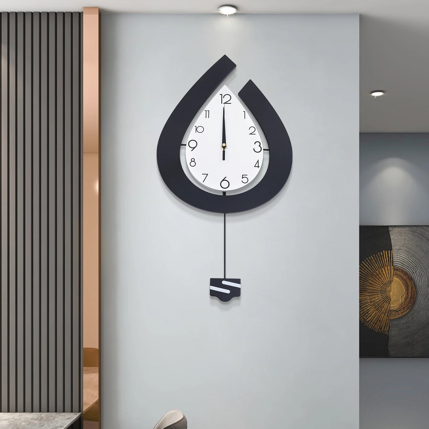 Silent Wall Clock Decor Big Pendulum Modern Non-marking Nail Design Wall Clock for Living Room Bedroom Home Decorative