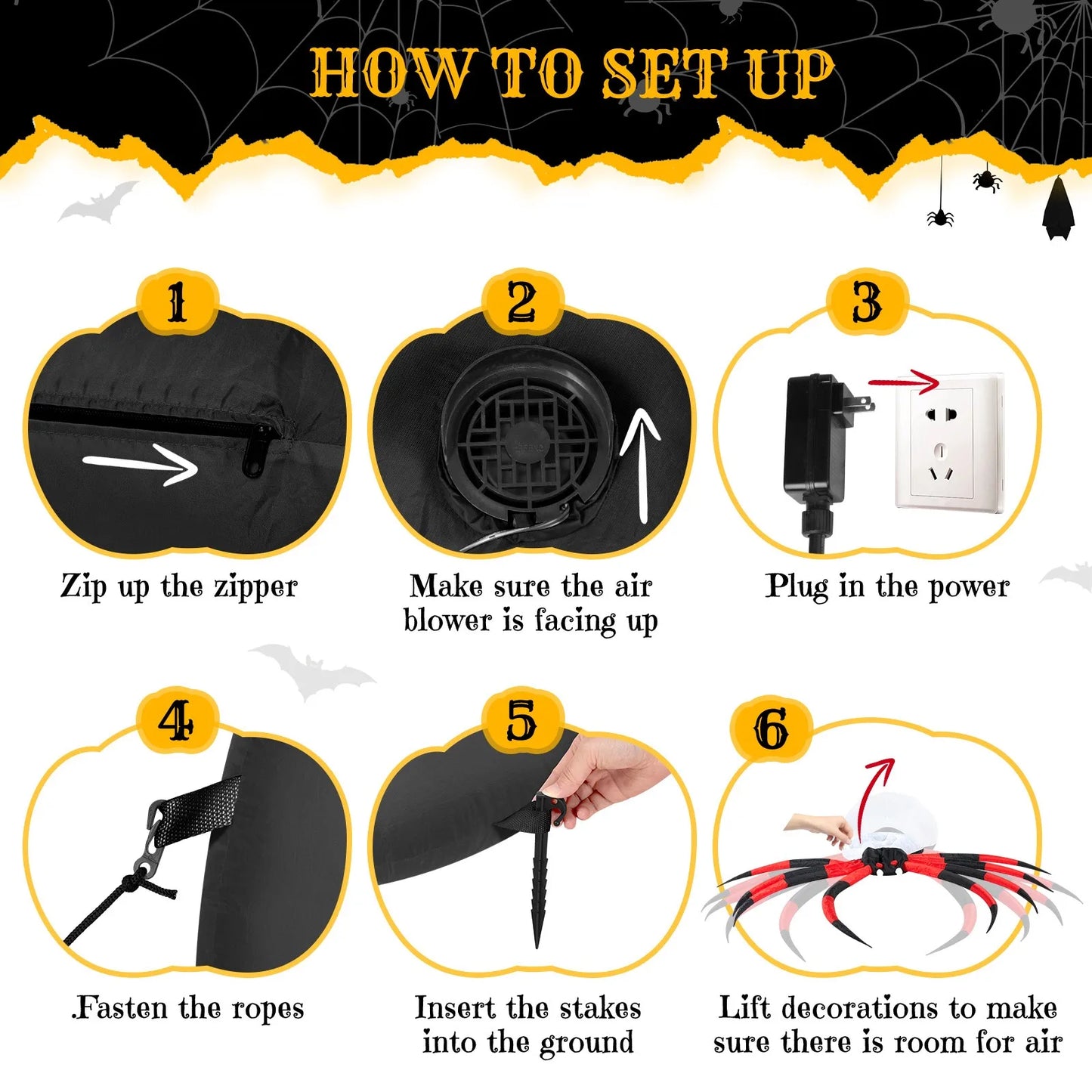 12FT Halloween Inflatables Crawling Spider Outdoor Decorations with Rotating LED