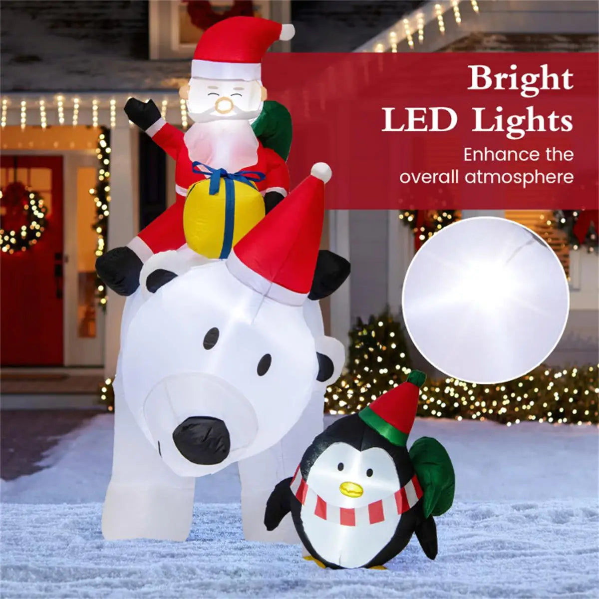 7ft Inflatable Santa Claus on Bear - Festive Holiday Outdoor Decoration