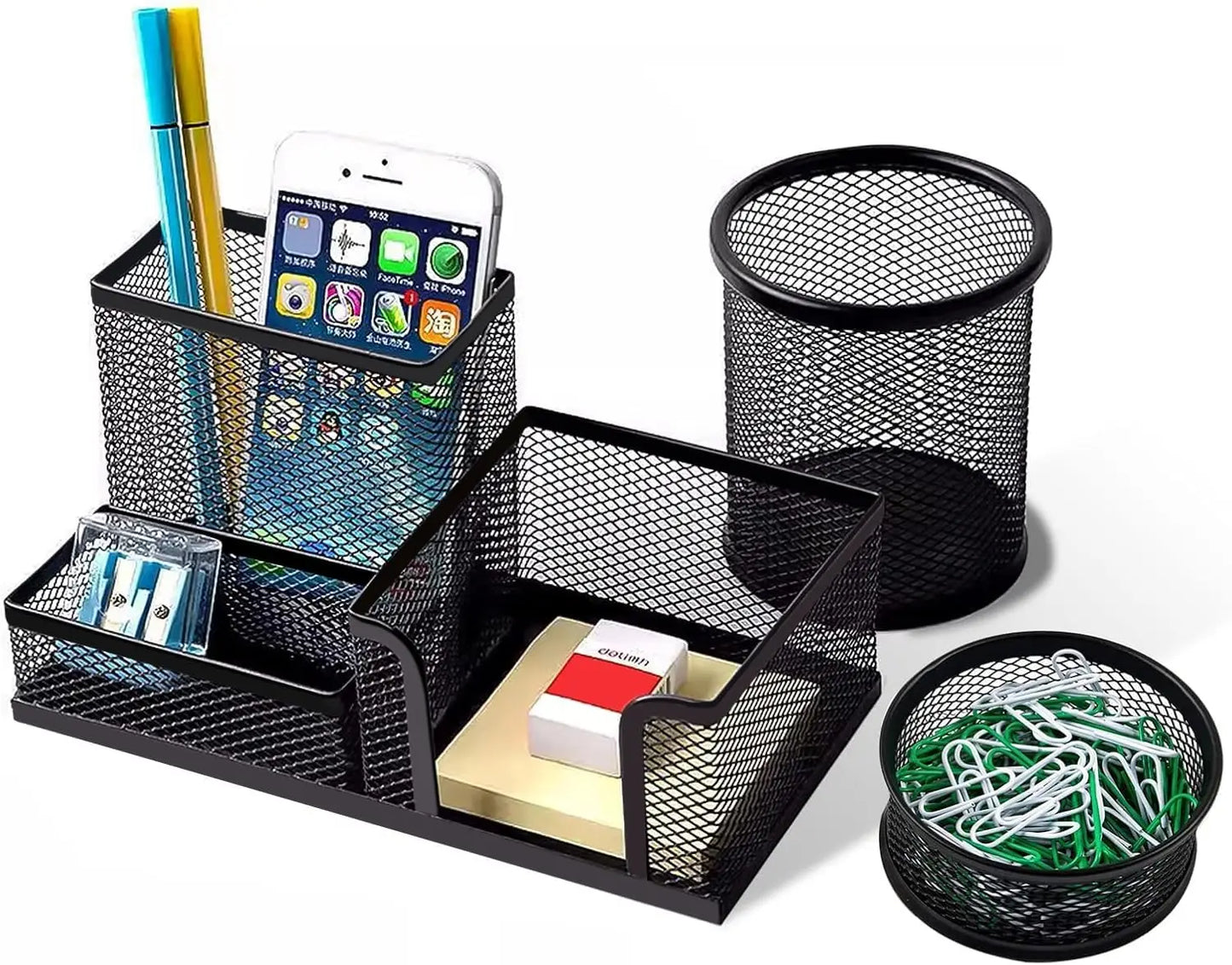 Desk pen holder, desk organizer, a set of 3 compartments of mesh pen holder, marker craft desk accessories