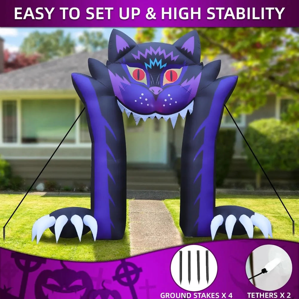 11FT Long & 10FT Tall Halloween Inflatable Outdoor Decoration Halloween Archway Outdoor Black Cat Inflatable Halloween Arch Gian