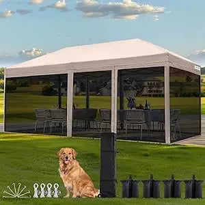 10'x20' Pop up Canopy Tent with Netting, Instant Screened House Tent Outdoor Party Event Gazebo Shelter- Waterproof & 6 Sand Ba