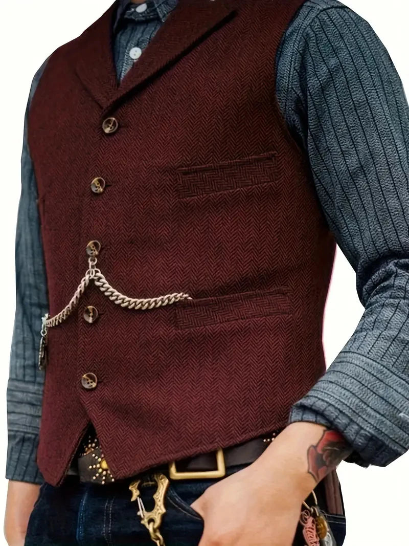 Classic Men's Vest Wedding Wool Tweed Business Waistcoat Jacket Casual Slim Fit Steampunk Vests For Groosmen Man Wedding