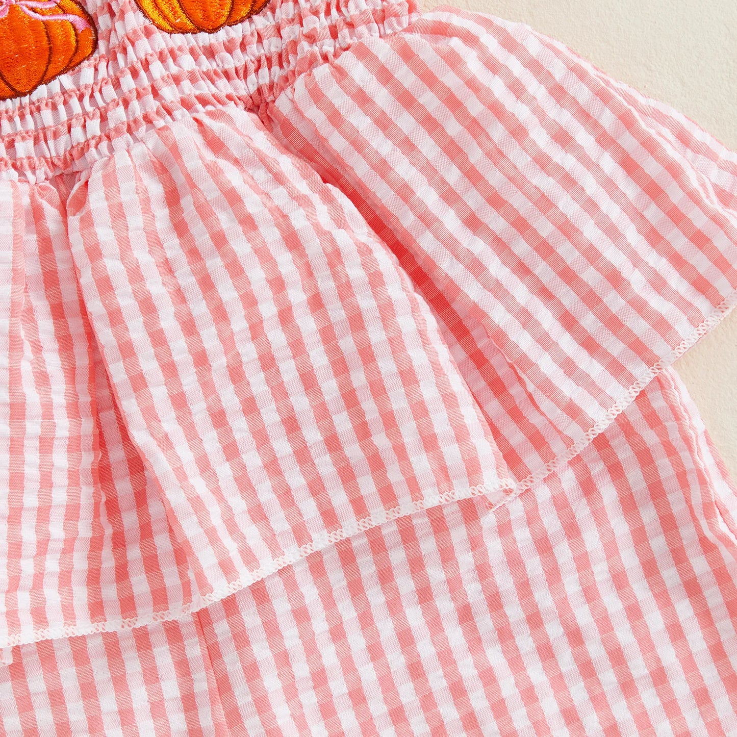 Summer Halloween Kids Girls Clothes Embroidery Pumpkin Camisole Plaid Shorts Romper Outfit