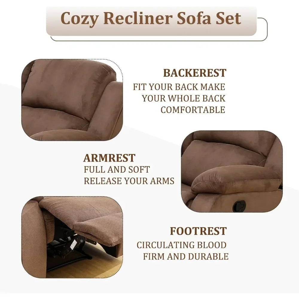 Living Room Sofa Set,3 Pieces Recliner Sofa Set Living Room Furniture, Fabric Sofa Set, Recliner Couch Set with Storage Console