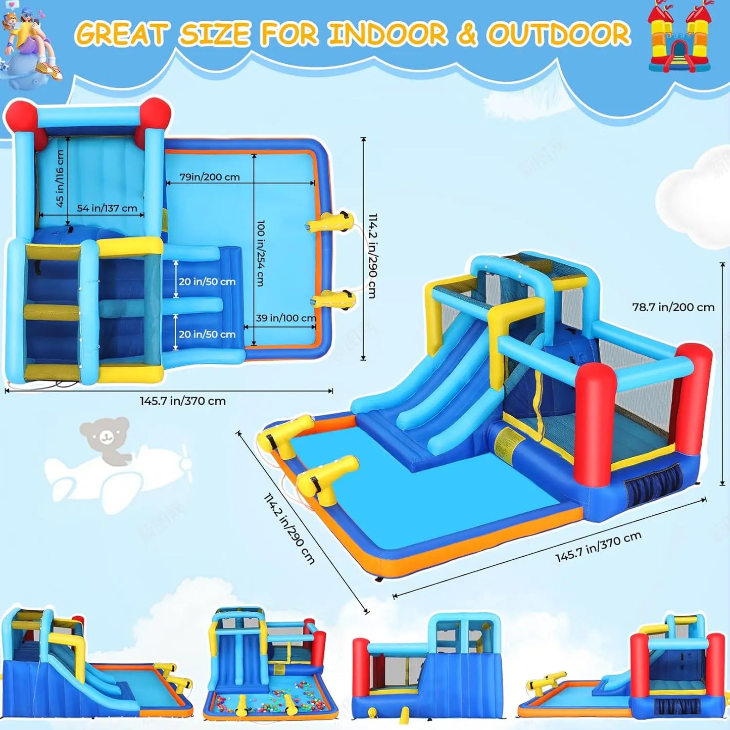 Bounce House with Double Water Slide for Kids Backyard w/Blower, 12x10x6.5 FT Jump and Slide Inflatable Water Park w/ 2 Slides,