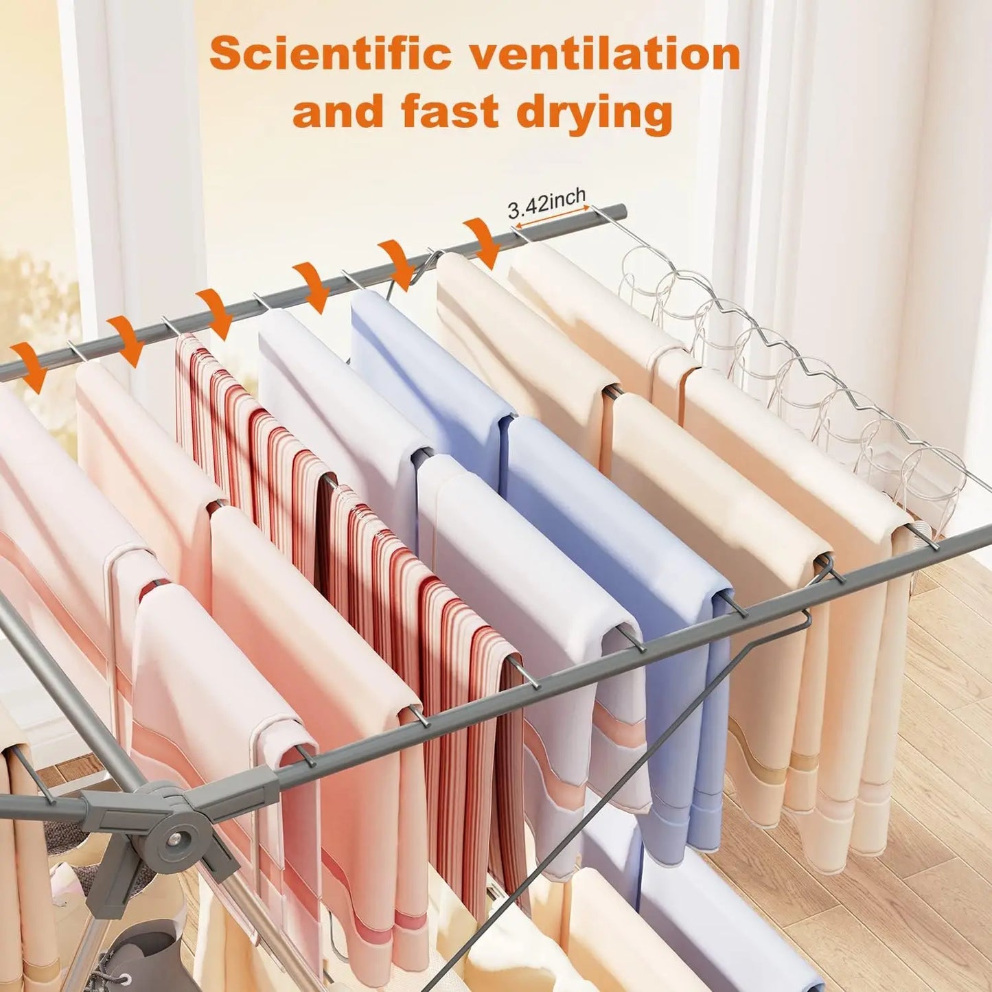Clothes Drying Rack Foldable 2-Level Large Laundry Drying Rack Collapsible Stainless Steel Drying Rack Clothing for Indoor Outdo