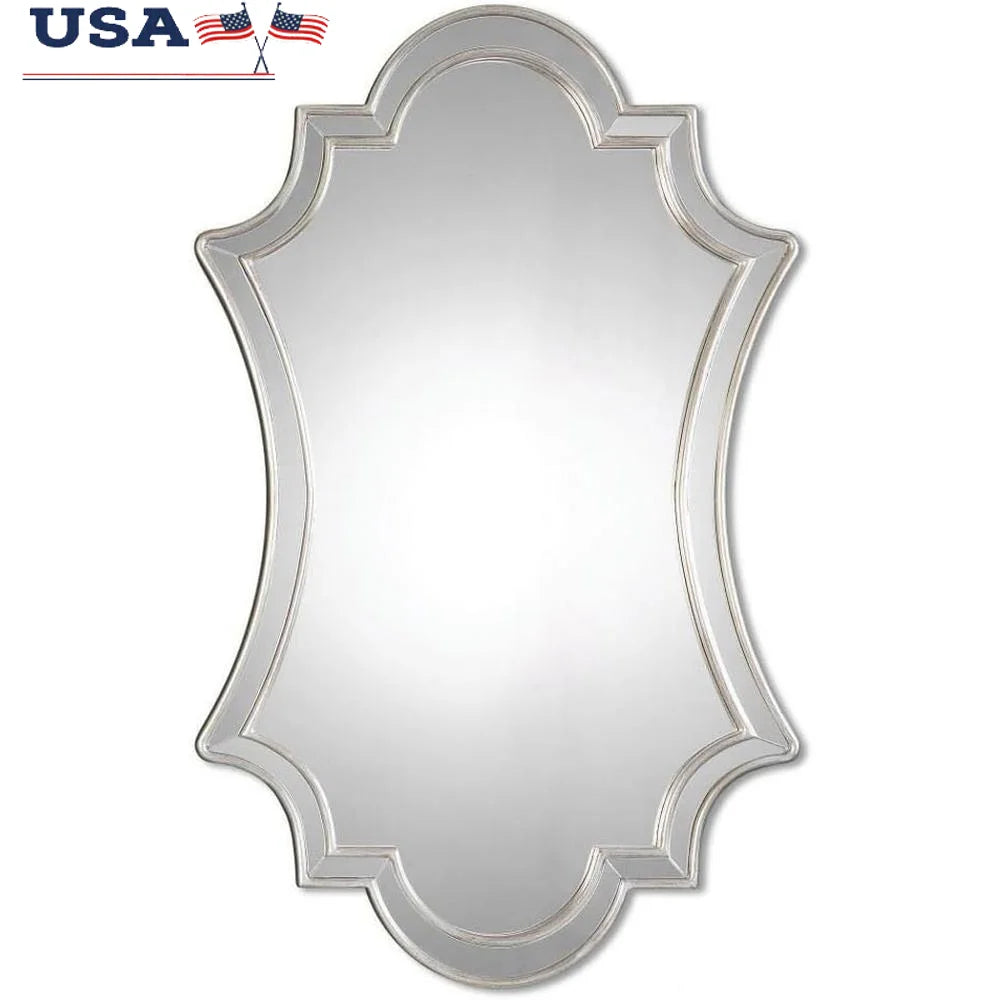 Antique Silver Leaf 43 Inch Mirror Dressing Room Wall Decor Polyurethane Frame Elegant Home Accents Stylish Reflection