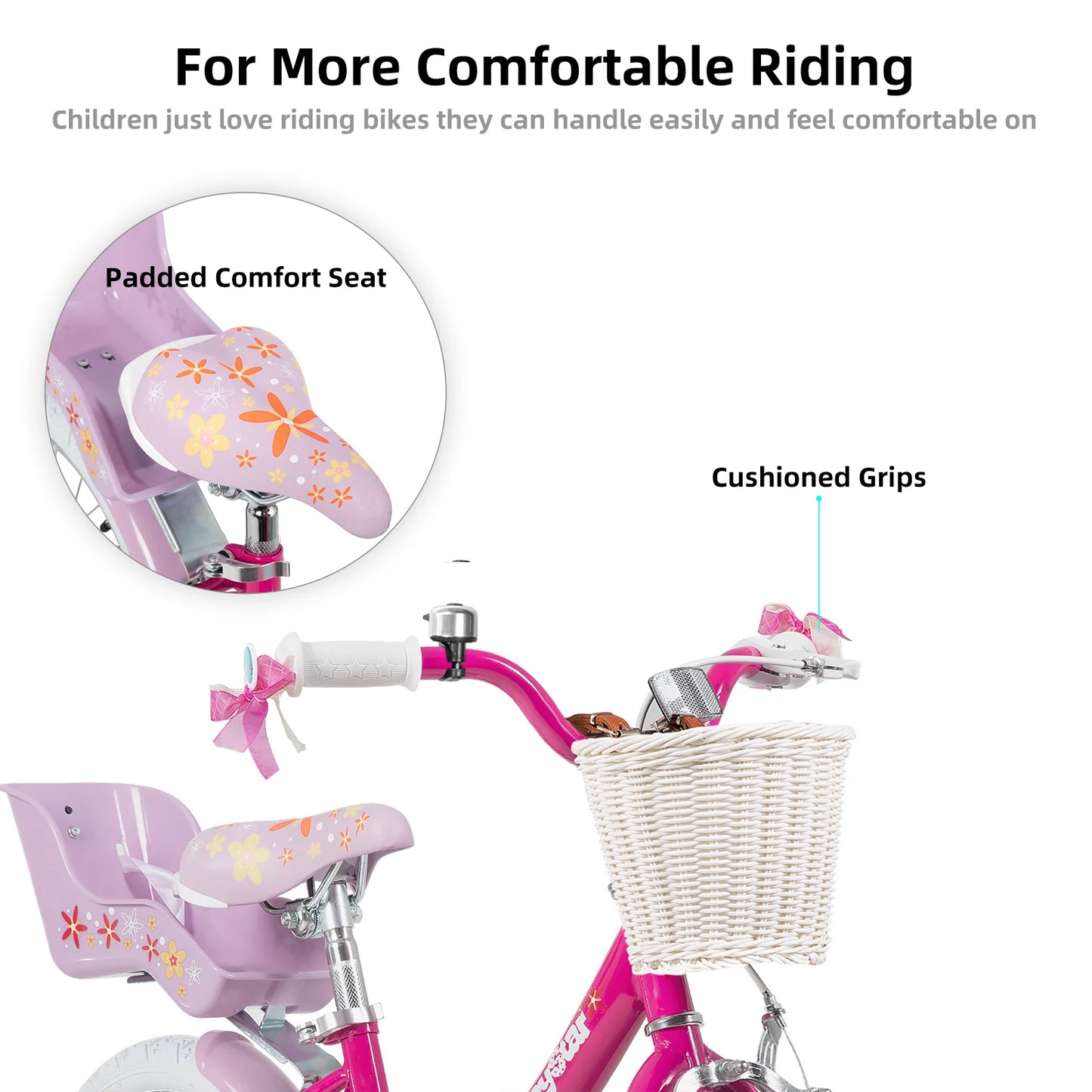 JOYSTAR Kids Bike for Girls Ages 2-9 Years Old, 12 14 16 18 Inch Kids Bike with Training Wheels, Doll Seat, Streamers and Basket