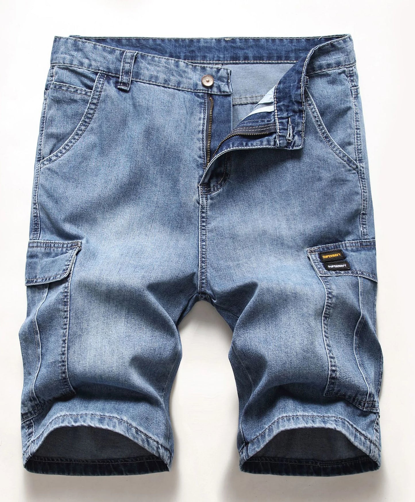 Men`s Street vacation shopping Hip Hop Dating Denim School Cargo Shorts Jeans with Multi Pockets