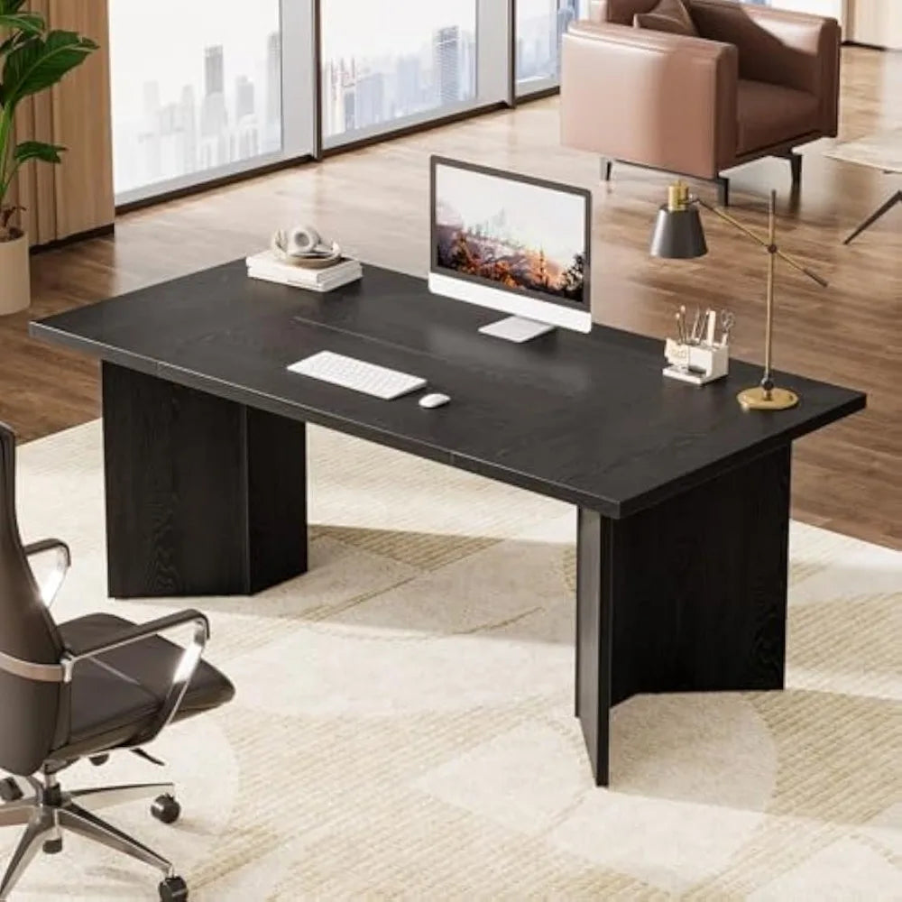 63-Inch Executive Desk, Modern Office Computer Desk with Double Pedestal, Simple Workstations Writing Table Conferenc