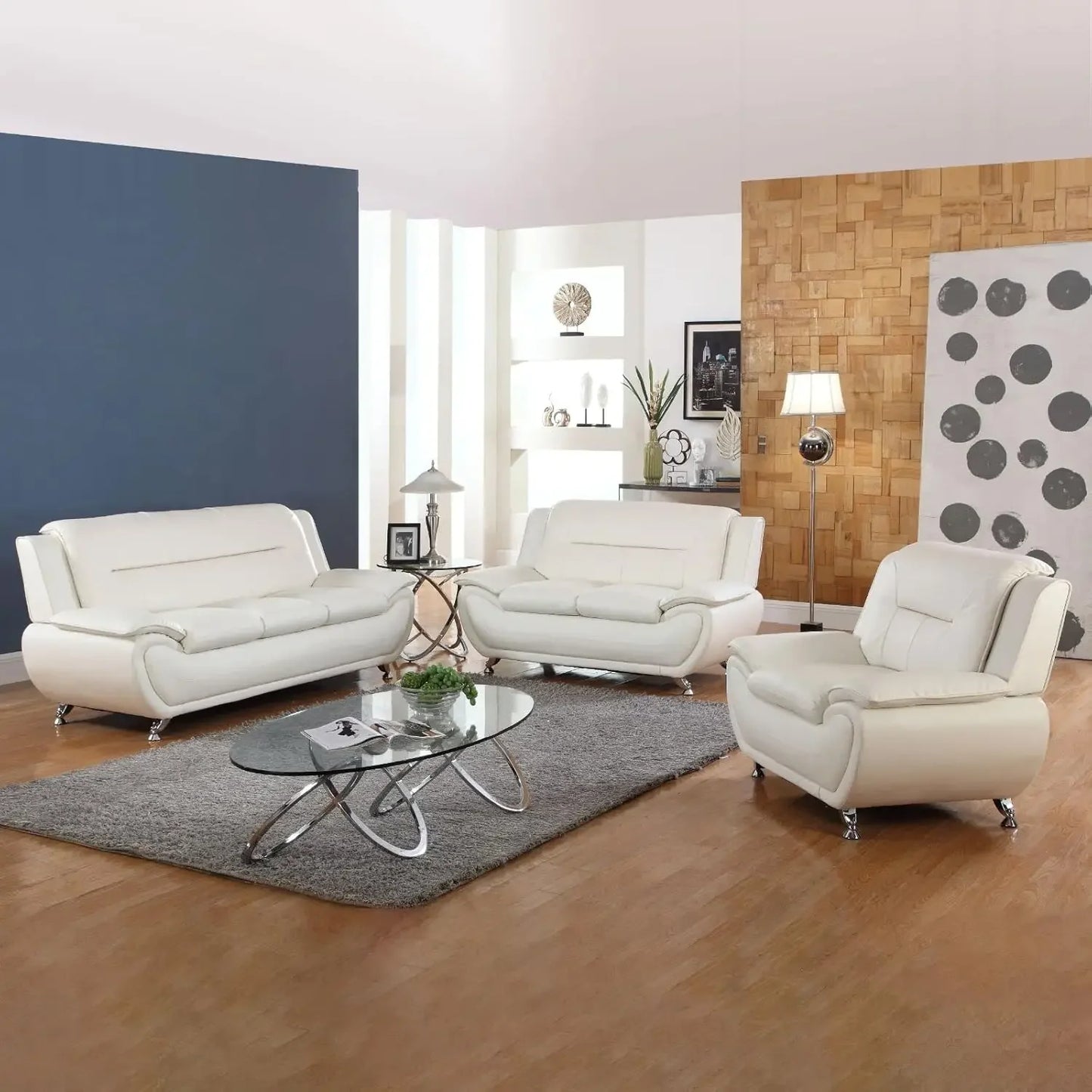 3 Piece Living Room Couch Set, Faux Leather Sofa Set, Modern Sofa Couch Set Living Room Furniture (Sofa+Loveseat+Chair