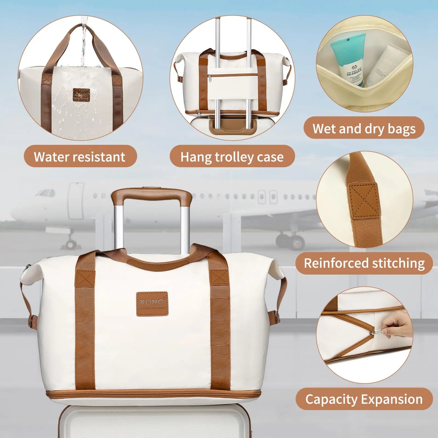 Kono 6-Pc Luggage Set - Lightweight ABS Hardshell with TSA Lock, 20/24/28" Suitcases + Beauty Case & Duffel