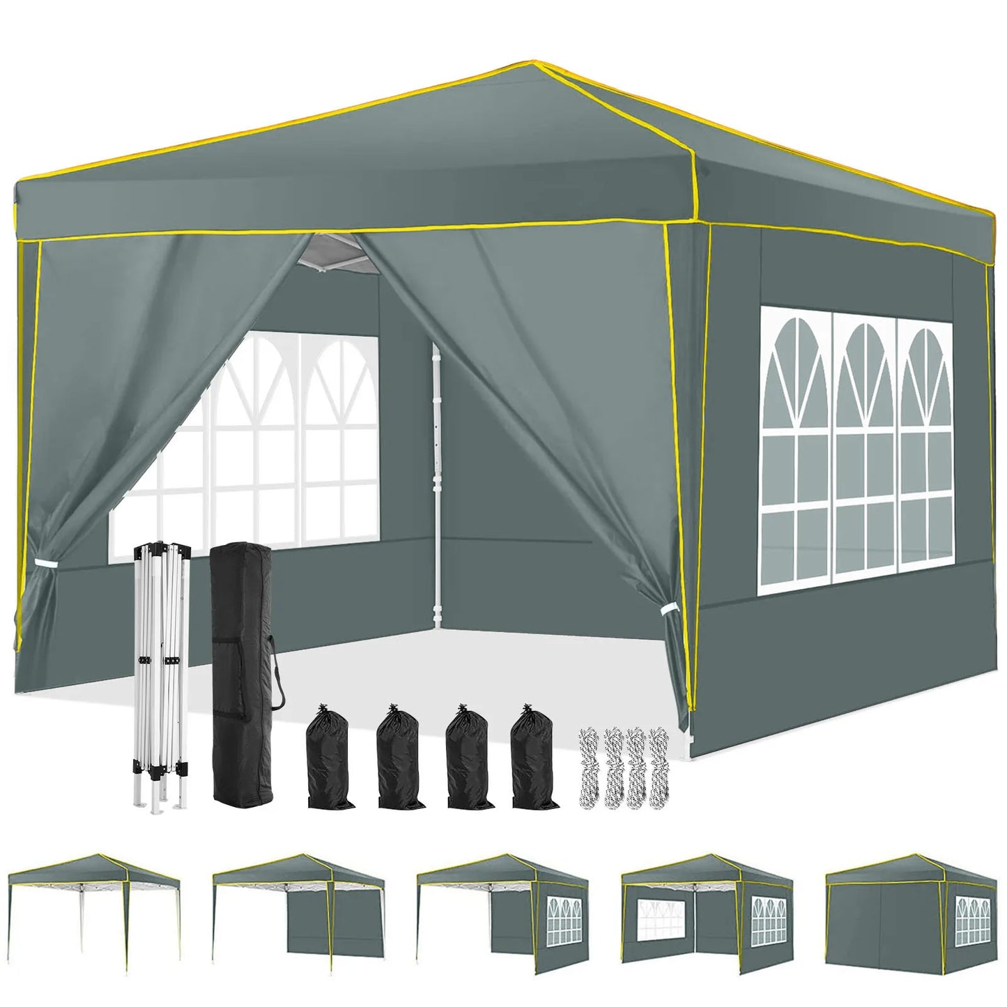 Canopy 10x10 Pop Up Canopy with 4 Removable Sidewalls,10x10 Tent for Parties Waterproof Wedding Event Canopy,Gazebos with Window