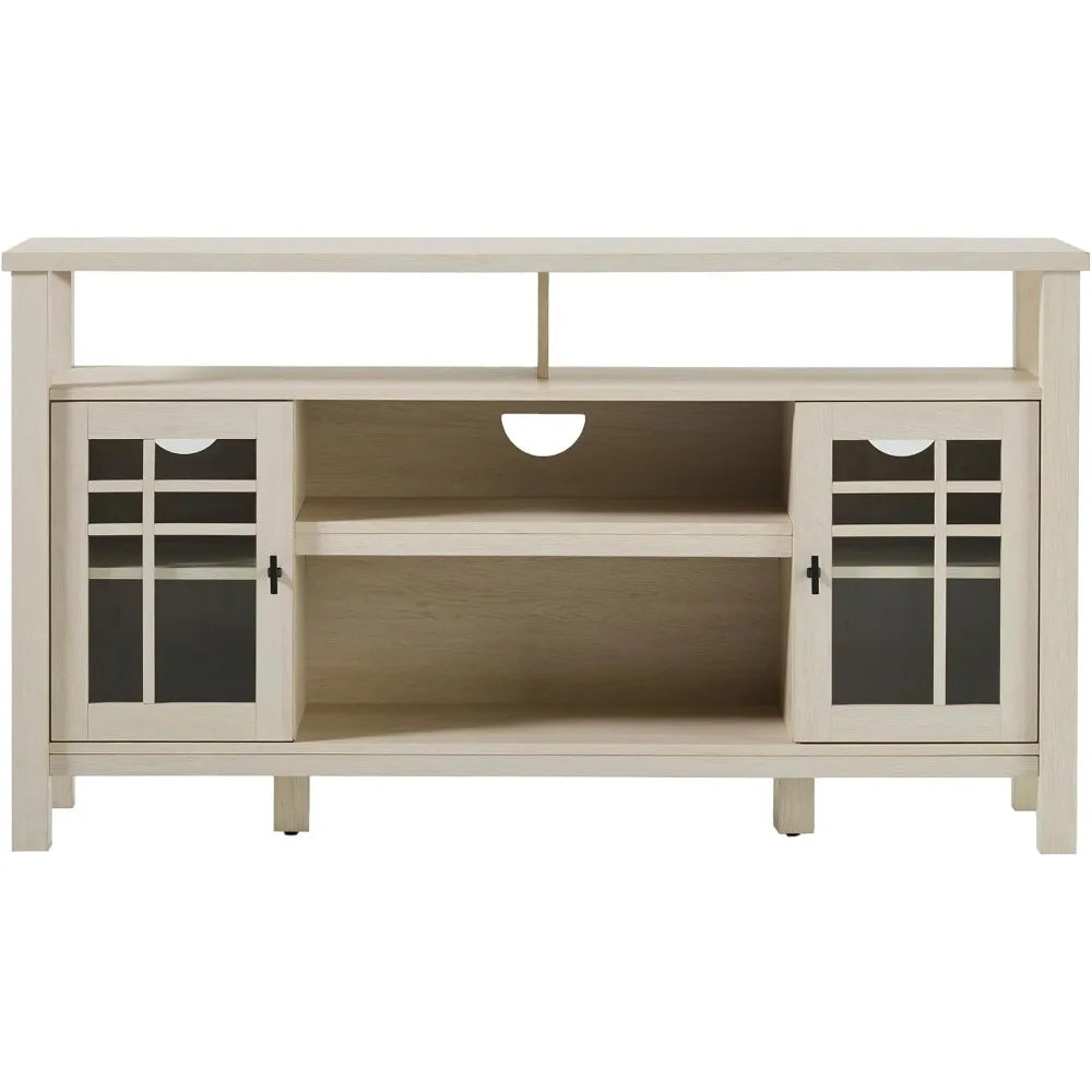 Transitional-Style Windowpane Glass Door Storage Sideboard, 58 Inch, Coastal Oak