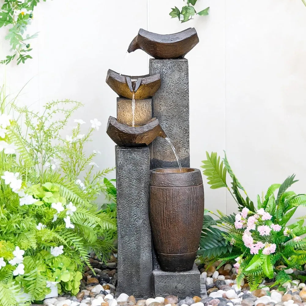 Outdoor Fountain with Lights - Patio Water Fountains Outdoor for Outdoor Gardens Backyards Lawns Balconies Landscaping and Outdo