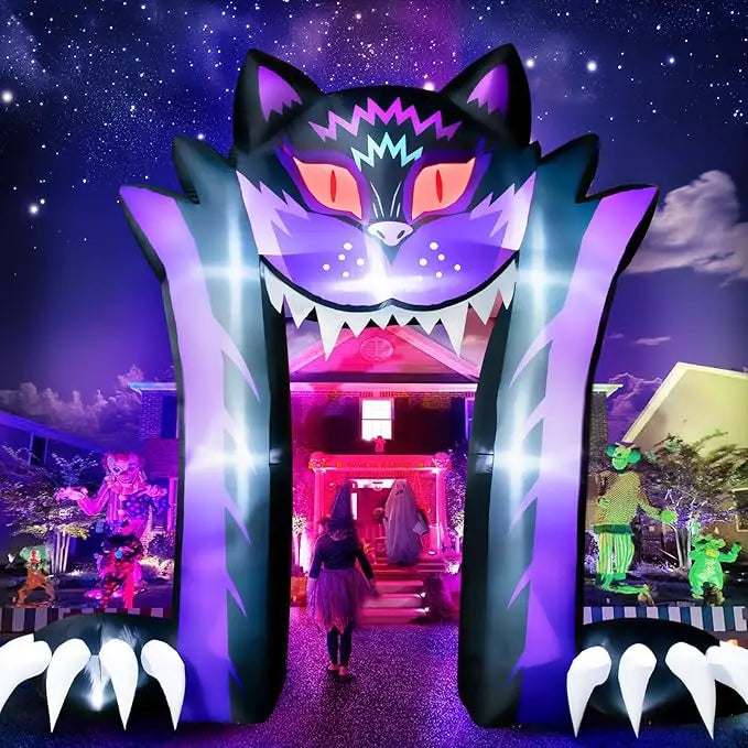 11FT Long & 10FT Tall Halloween Inflatable Outdoor Decoration Halloween Archway Outdoor Black Cat Inflatable Halloween Arch Gian