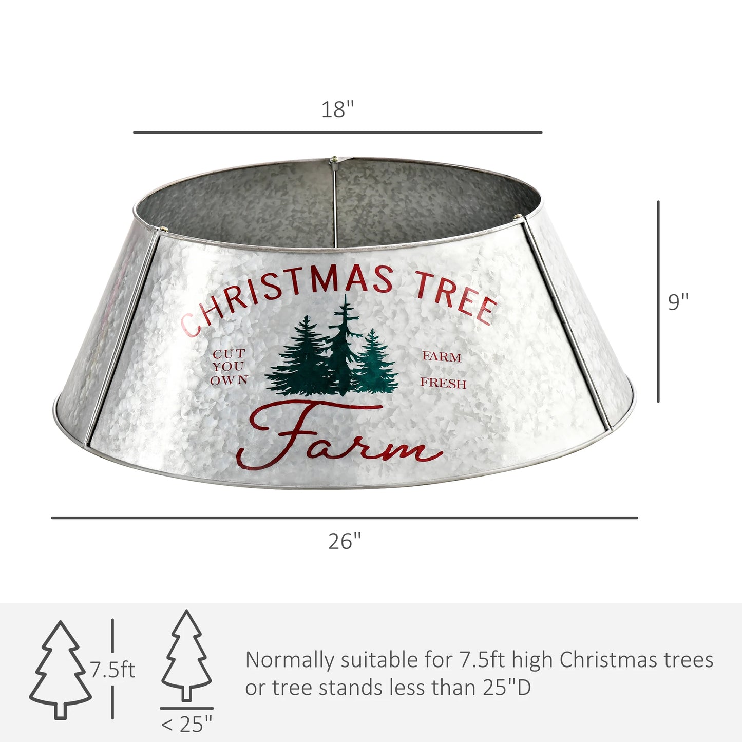 Christmas Tree Collar Steel Tree Ring Skirt Decor W/ Print, 26" Base, Silver