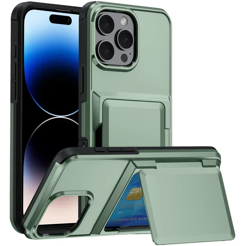 Card Wallet Phone Cases iPhone 16 15 14 Pro Max 13 12 11 Pro Shockproof Protective Cover for iPhone 16 Flip Shell with Stand