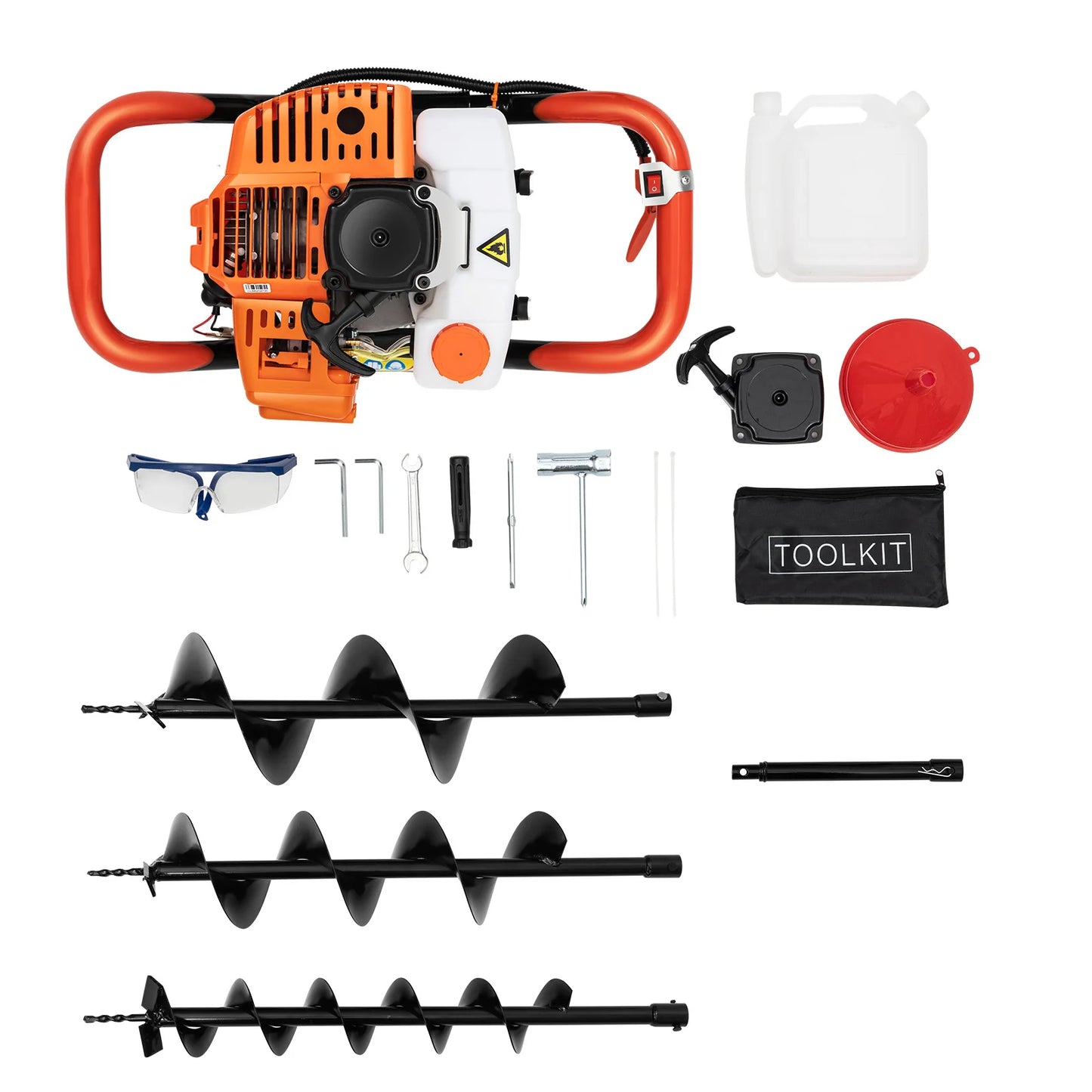 2cc 2-Stroke Petrol Earth Auger Post Hole Borer Ground Drill + 3 Auger Bits