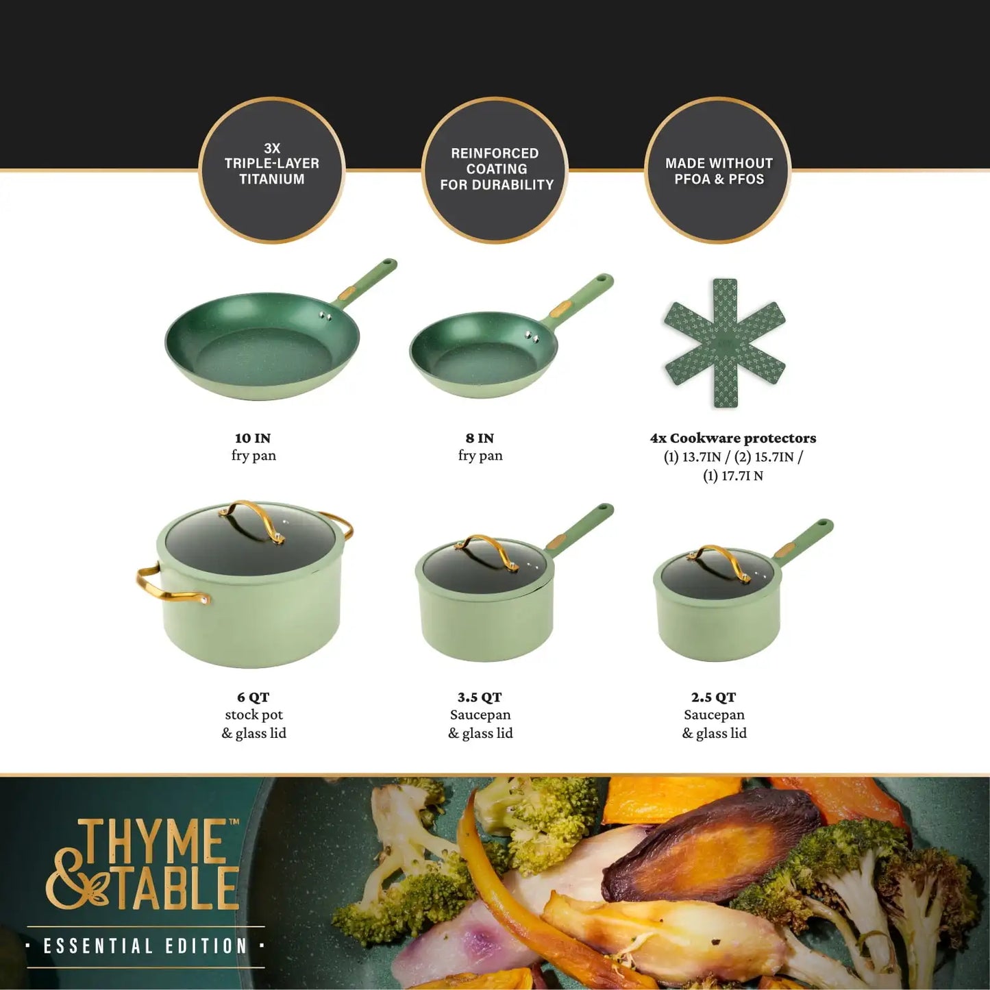 Granite 12-Piece Cookware Set Non-Stick - Green