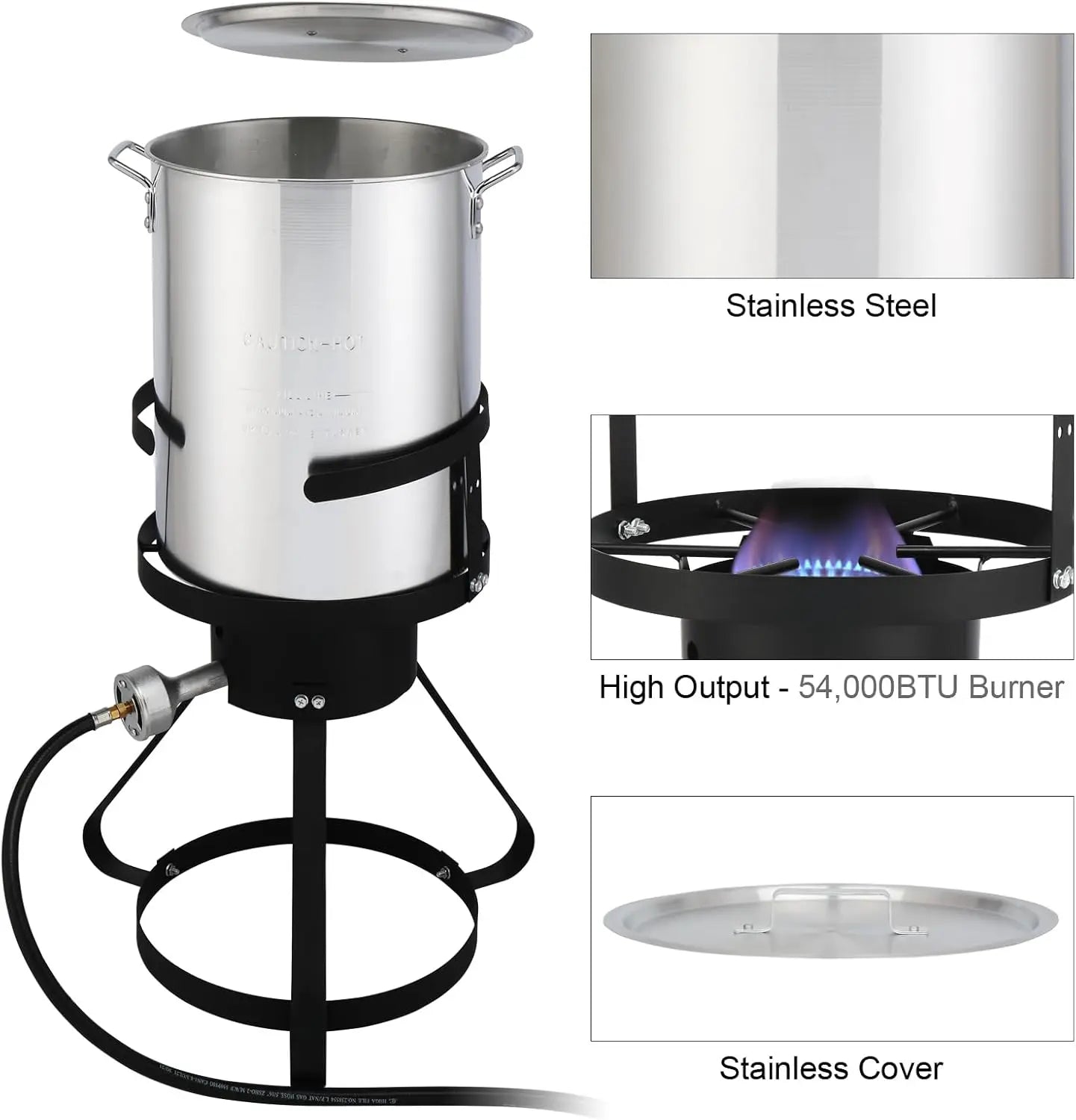 30 Qt Turkey Deep Fryer Set, Aluminum Fish & Seafood Boiler Steamer with 55,000 BTU Propane Gas Burner Stand Injector Thermomete