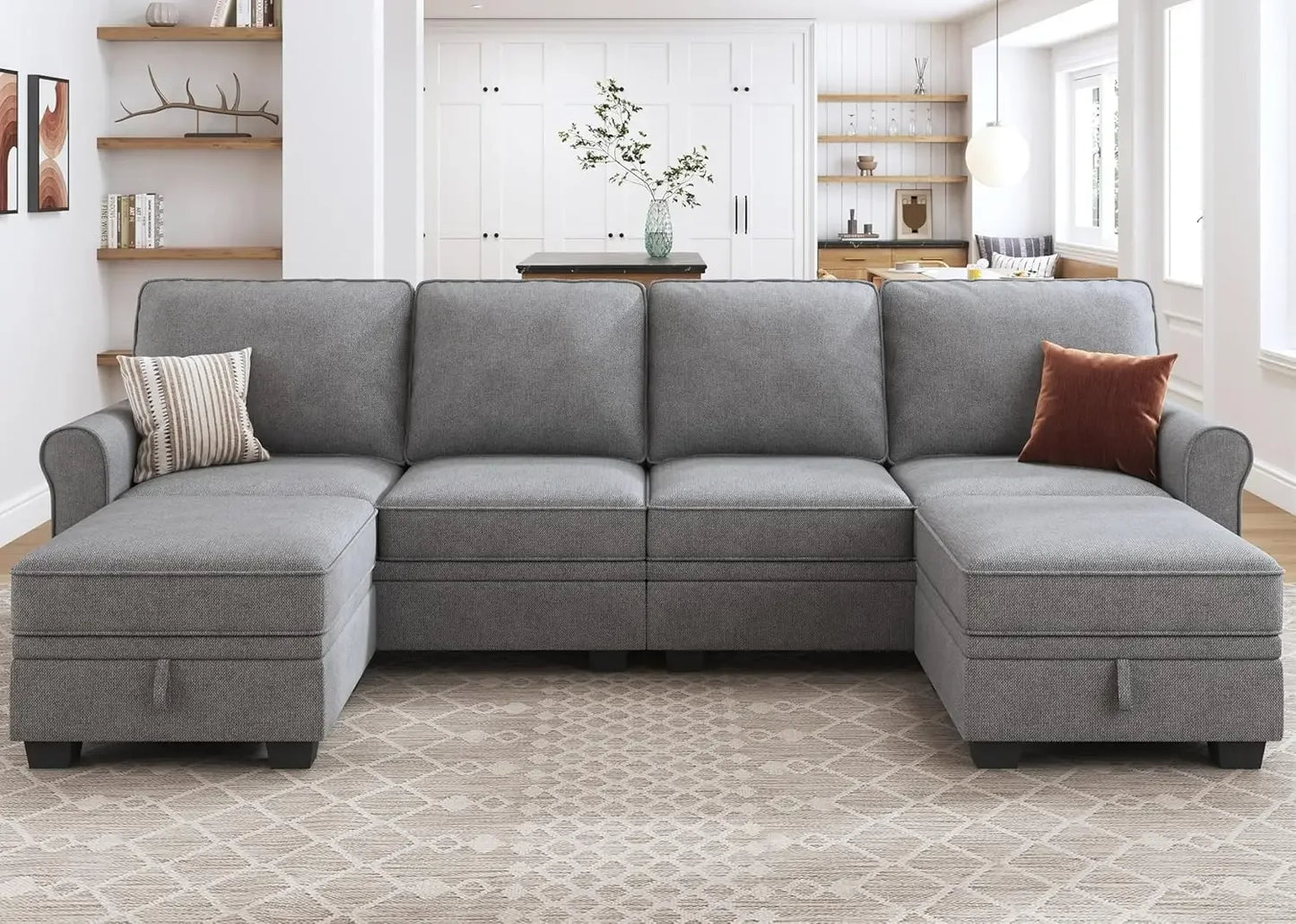 Sectional Sofa with Storage Seat U Shaped Sectional Couch with Reversible Chaise Convertible Sectional Couch for Living Room