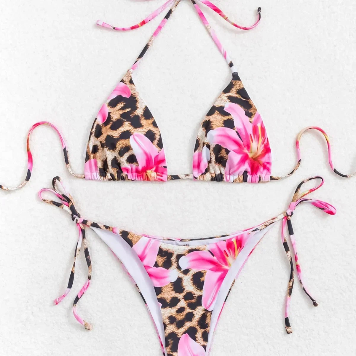 2025 New Summer Swimwear Bikini Set Sexy Print Backless Bikini 2 Piece Set Women Laced Up Split Swimsuit High Waist Beach Bikini