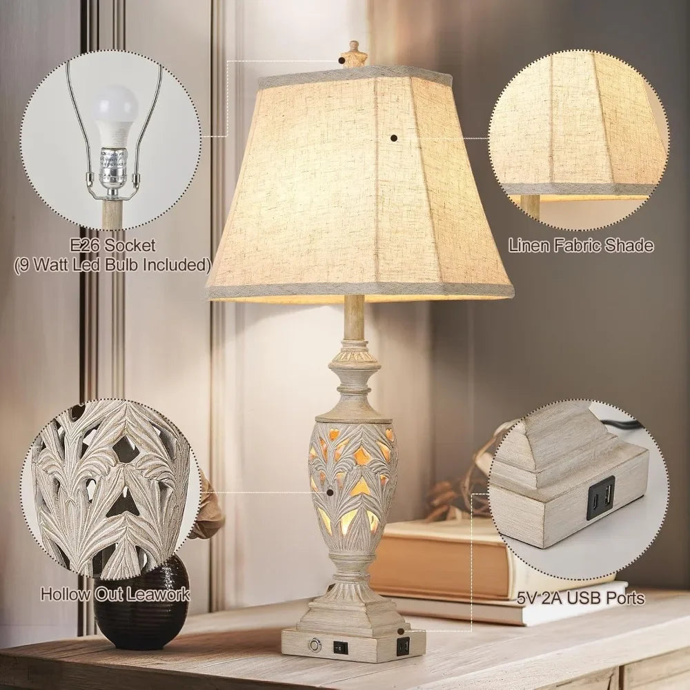 Customizable 29.5"H Touch Control Traditional Table Lamp Set of 2,Vintage Bedside Lamp Nightstand Lamps with Dual USB Ports,3-Wa
