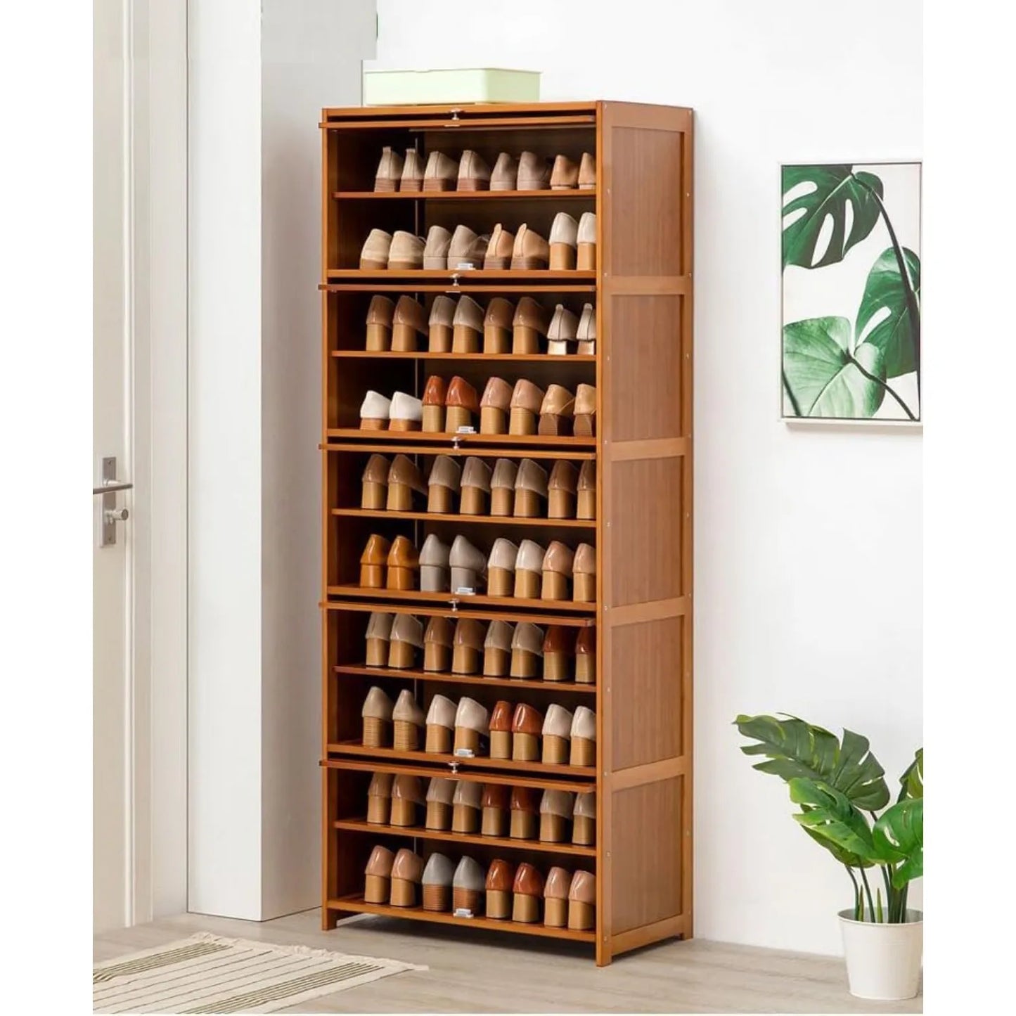 10 Tier Shoe Shelf Storage Rack with Flip Doors, Shoes Heels Storage Cabinet Organizer for 30 Pairs Home Entryway Hallway