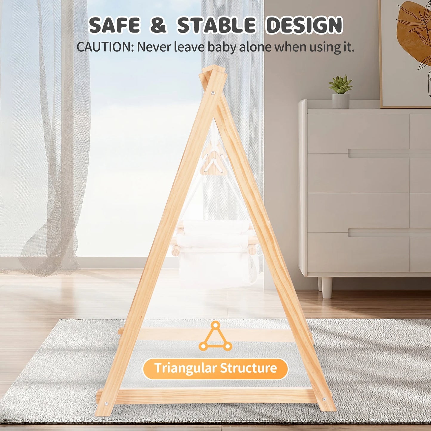 Folding Wooden Frame Swing (Wooden stand Canvas seat Foldable)