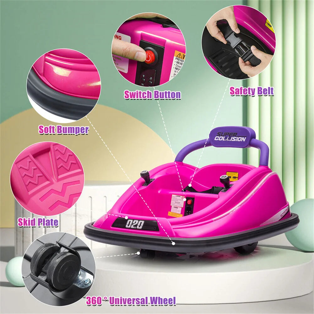 12V Electric Kids Ride On Bumper Car 360° Rotation Vehicle Toy W/ Remote Control 2 Operation Modes Security