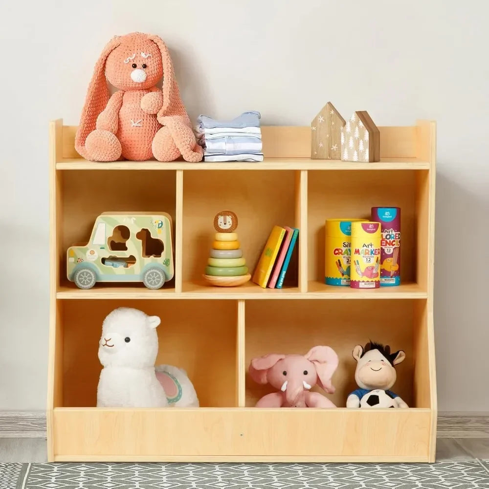 2 in 1 Kids Bookshelf and Montessori Toy Shelf, Nursery Book Shelves for Organizing Books and Toys