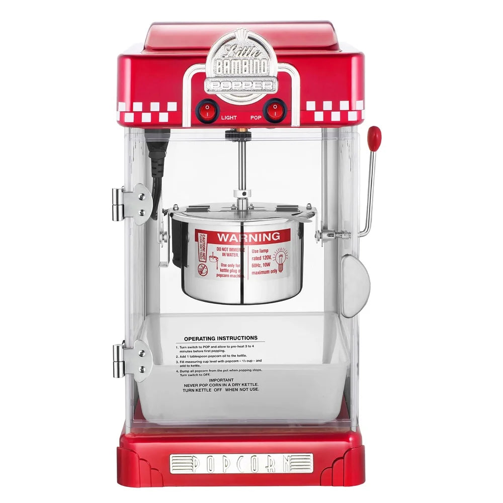 Little Bambino Table Top Retro Popcorn Popper with Removable Tray 2.5oz Popcorn Machine Perfect Home Theater Party Snack Machine