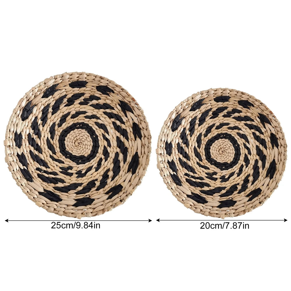 1pc Nordic Style Combination Wall Decoration Rattan Woven Grass Weaving Round Plate For Home Decoration Bedroom Background Decor