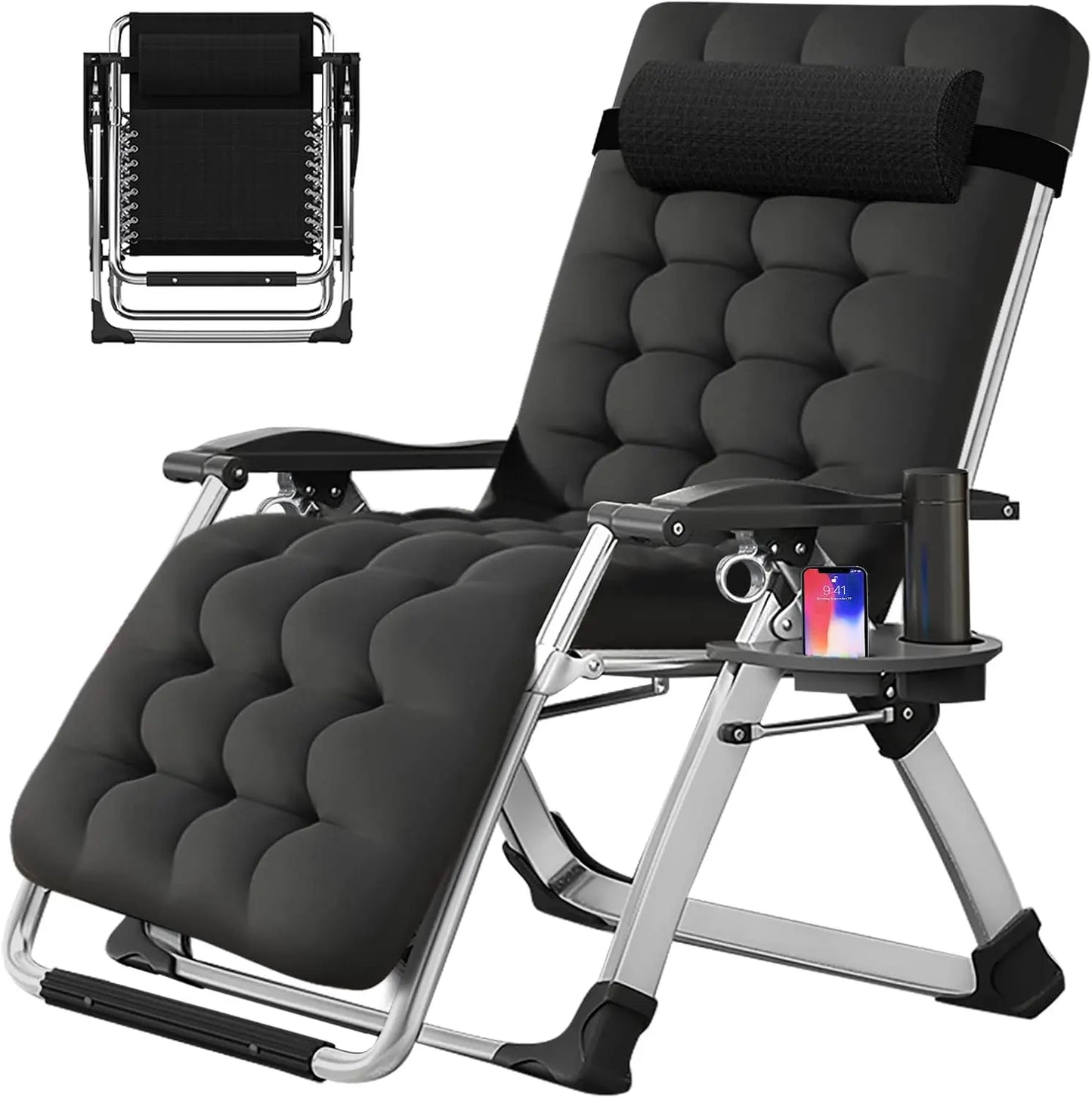 Zero Gravity Chair, Reclining Lounge Chair with Removable Cushion & Tray for Indoor and Outdoor, Patio Recliner Folding Reclinin