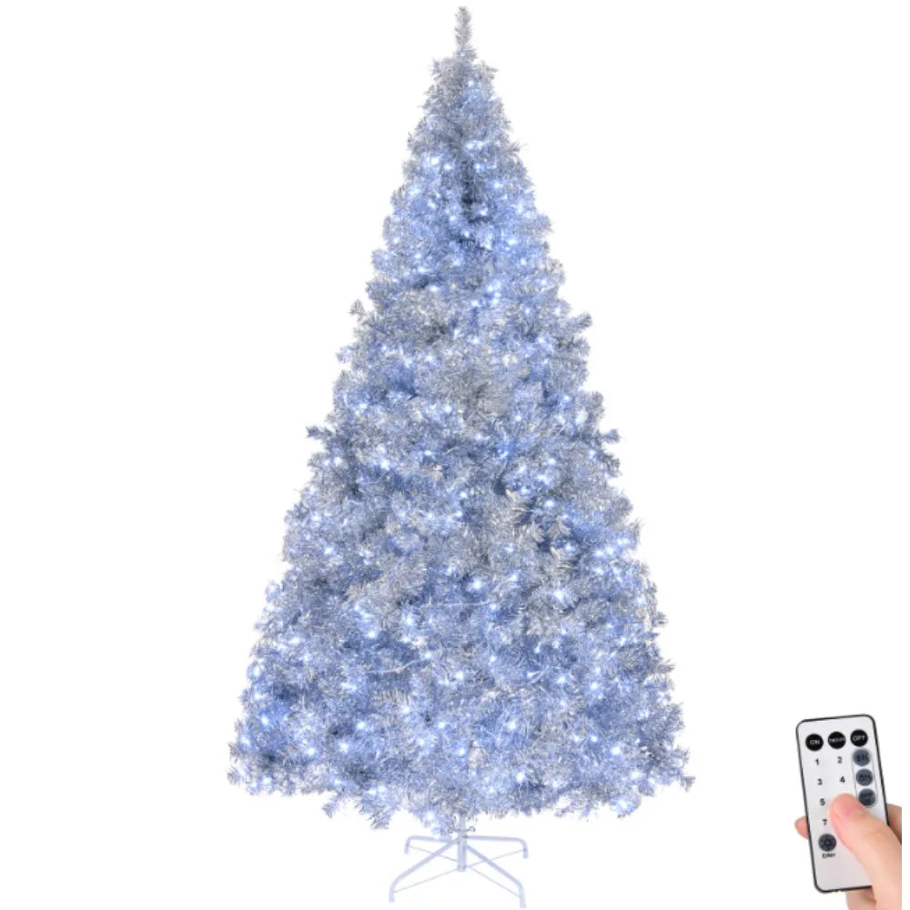 6ft 7ft 8ft Artificial Christmas Tree w/ LED Stand Home Holiday Season Silver